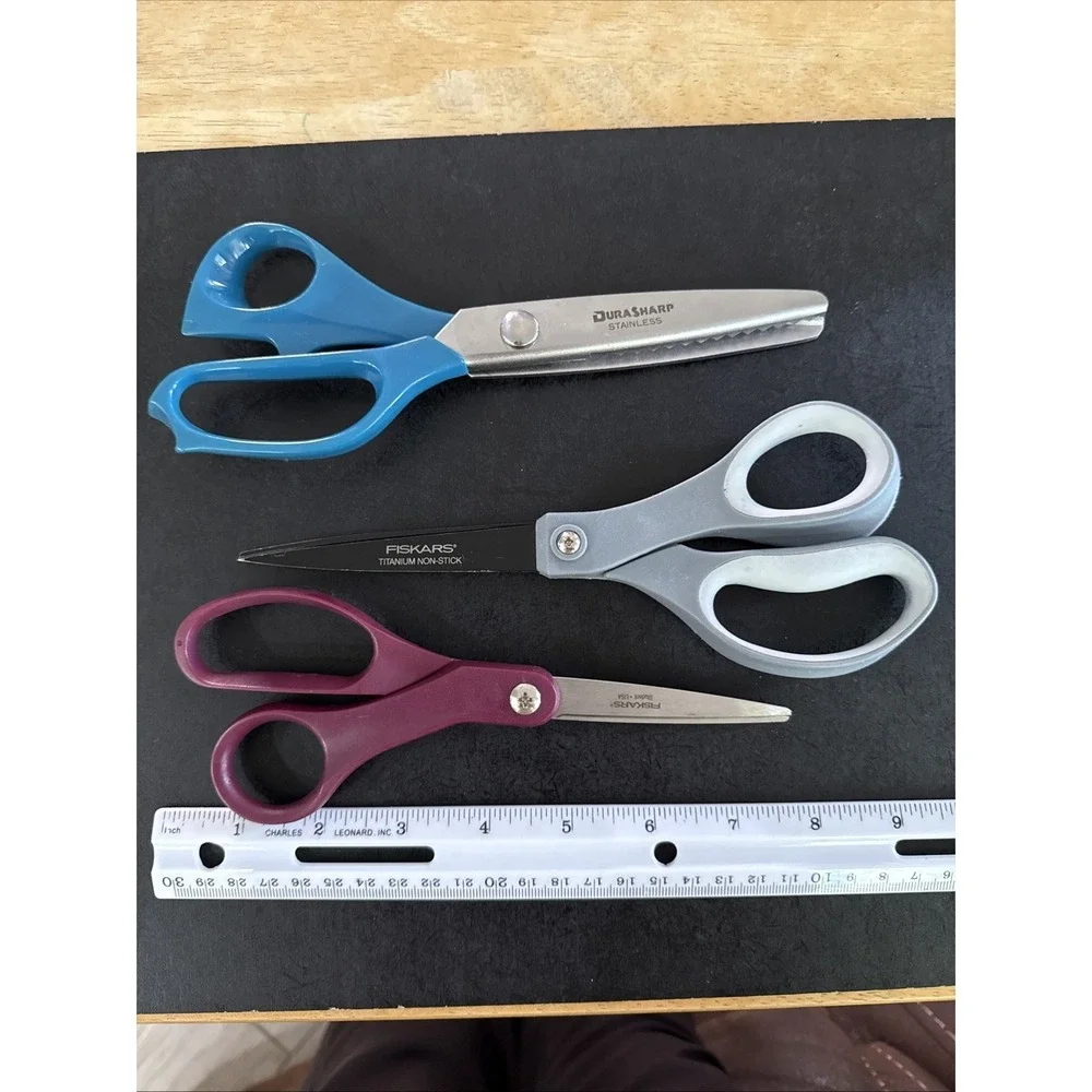 Scissor Lot-2 Fiskar Scissors And 1 Durasharp Pinking Shears
